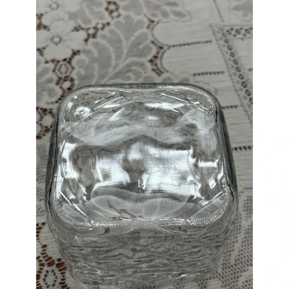 Princess House Fantasia Glass Canister Replacement Base Square‎ Floral Clear 5in